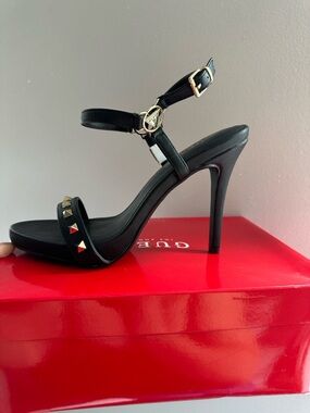 Guess Black Stiletto Sandal with Gold Studs